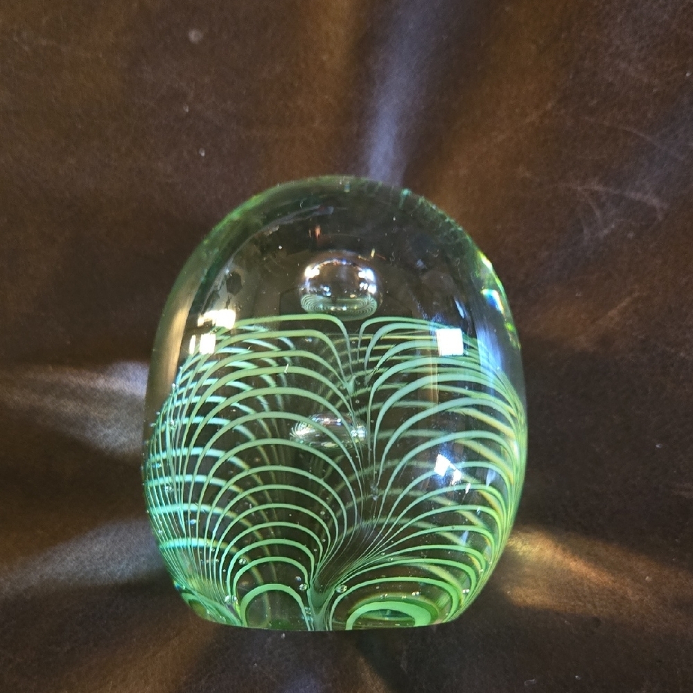 Green And Clear and Yellow Mellifori Style Glass Art - Picture 2 of 6